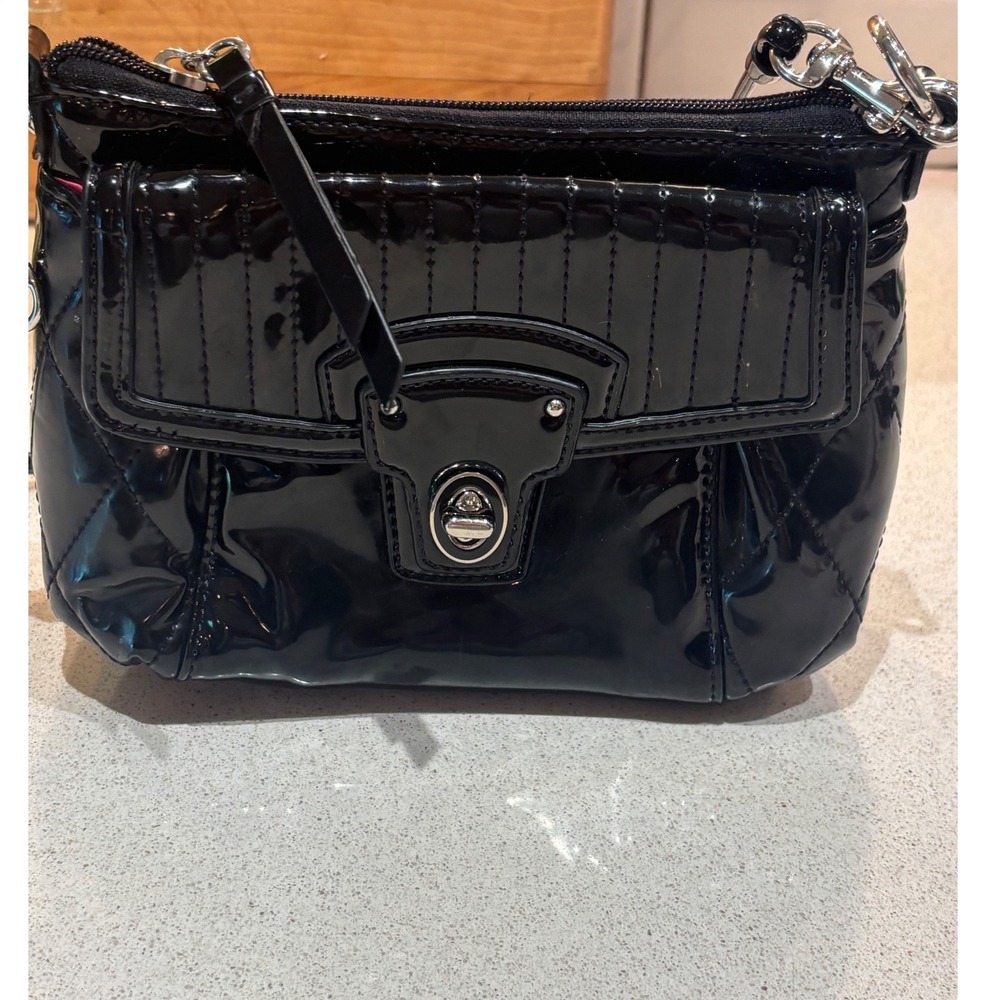 Coach Black Patent Leather Quilted Crossbody Bag Turnlock Flap Small Purse